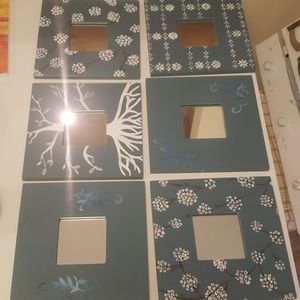 6 blue wall art accent mirrors white and blue